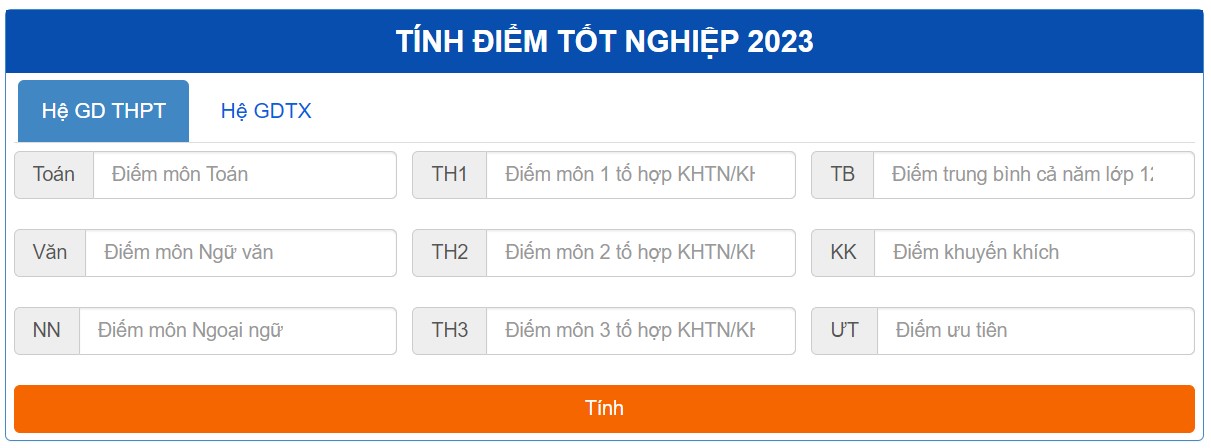 công cụ tính điểm thi tốt nghiệp