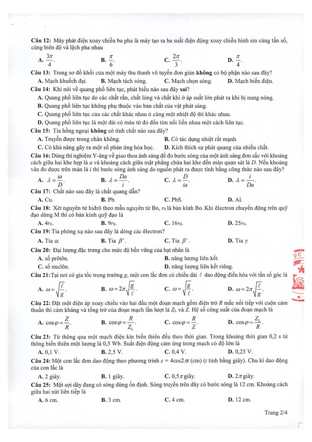 Đề thi minh họa THPT Quốc gia 2021 môn Vật lý - Ảnh 2.