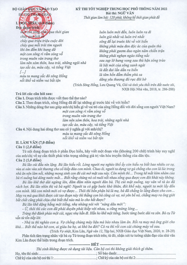 Đề thi minh họa tốt nghiệp THPT năm 2022 môn Ngữ văn - Ảnh 1.