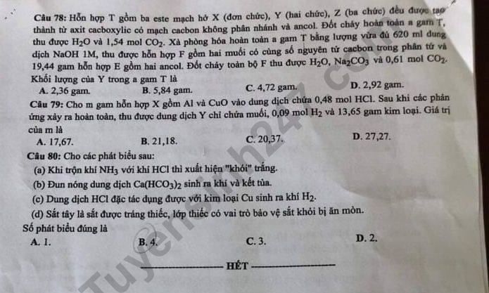 De thi tot nghiep THPT mon Hoa - Dot 2 nam 2021