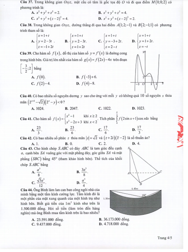 Đề thi minh hoạ THPT Quốc gia năm 2021 môn Toán - Ảnh 4.